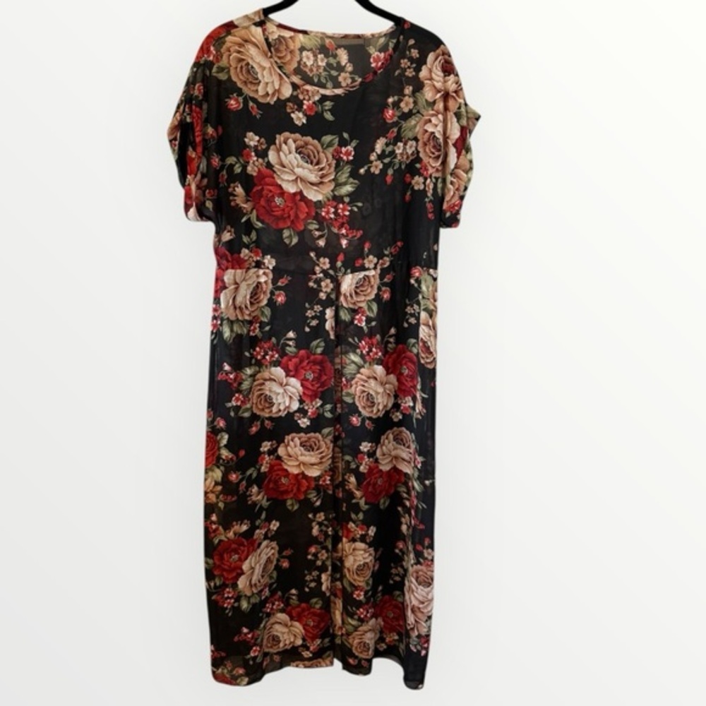 🌹 Sheer Floral Overlay Tunic Top | Size M | Boho Layering Piece